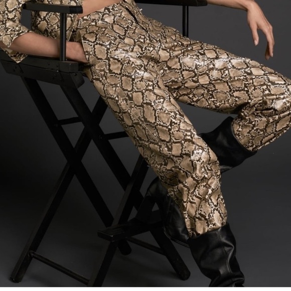 ZARA VEGAN LEATHER PANTS WITH SNAKE SKIN PATTERN - Picture 4 of 16